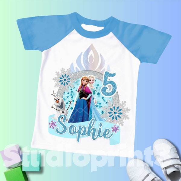 Princess Birthday T Shirt, Elsa Olaf theme Party, Frozen Personalized shirt for kids, Gift Birthday Shirt, family tees Custom FR13