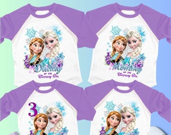 Camiseta de cumpleaños de princesa, fiesta temática de Elsa Olaf, camisa personalizada congelada para niños, camisa de cumpleaños de regalo, camisetas familiares personalizadas FR01