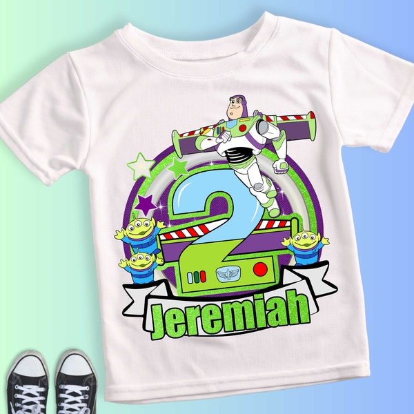 Two   Birthday T Shirt, Theme Party, buzz lightyear Personalized shirt, Gift Birthday Shirt, family tees Custom BZ03