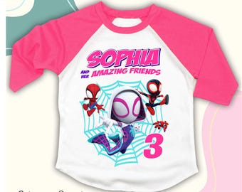 Maglietta di compleanno ispirata ai ragni, festa a tema ragni e amiche, maglietta personalizzata, maglietta regalo di compleanno, magliette per la famiglia, maglietta raglan SY46