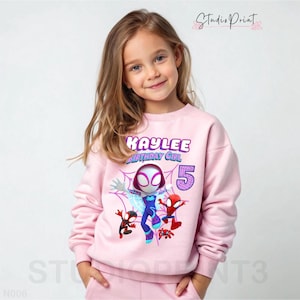 Ghost Spider Inspired Birthday Sweatshirt, Spid & His friends theme Party, Personalized Sweatshirt for kids, Girls Bday Sweatshirt SY30