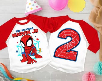 Camiseta personalizada de aniversário com tema de aranha, ideal para festa temática de amigos, camisetas para a família IG47