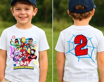 Personalized Spider Birthday Shirt, Friends Theme Party, Family Tees HL97