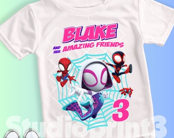 Spindelinspirerad födelsedags-T-shirt, Spindeln och hennes vänner-temafest, personlig skjorta, presentfödelsedagsskjorta, familjetröjor SY46