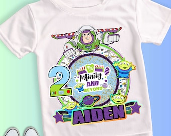 Camiseta de dos cumpleaños, fiesta temática, camiseta personalizada Lightyear, camiseta de regalo de cumpleaños, camisetas familiares personalizadas BZ04