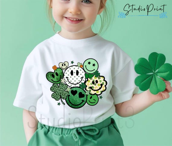 T-Shirt Manches 3/4 Col V Trèfle Femme - Haut Décontracté Vert Porte-Bonheur Irlandais