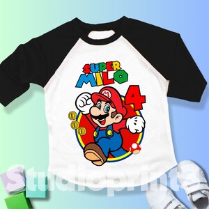 Maglietta personalizzata compleanno Mario, Super regalo, camicia familiare personalizzata, Tutti i colori, Tutte le taglie, Maniche corte, 3/4 e lunghe Raglan SM10 immagine 5