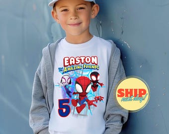 Personalized Spider Birthday Shirt, Friends Theme Party, Family Tees