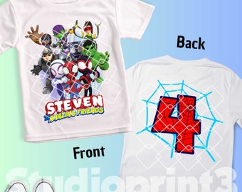 Camiseta personalizada de cumpleaños, con temática de Spider & His Friends, ideal para fiestas, regalos y para toda la familia.