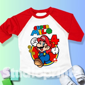 Mario Birthday Custom T Shirt, Super gift, Personalized Family shirt, All colors, All Sizes, Short, 3/4 & Long Raglan Sleeves SM10 image 4