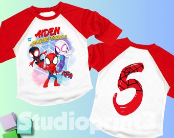 Camiseta personalizada de aniversário com tema de aranha, ideal para festa temática de amigos, camisetas para a família SY17