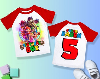 Mario Birthday Custom T Shirt, Super gift, Personalized Family shirt, All colors, All Sizes, Short, 3/4 & Long Raglan Sleeves SM24