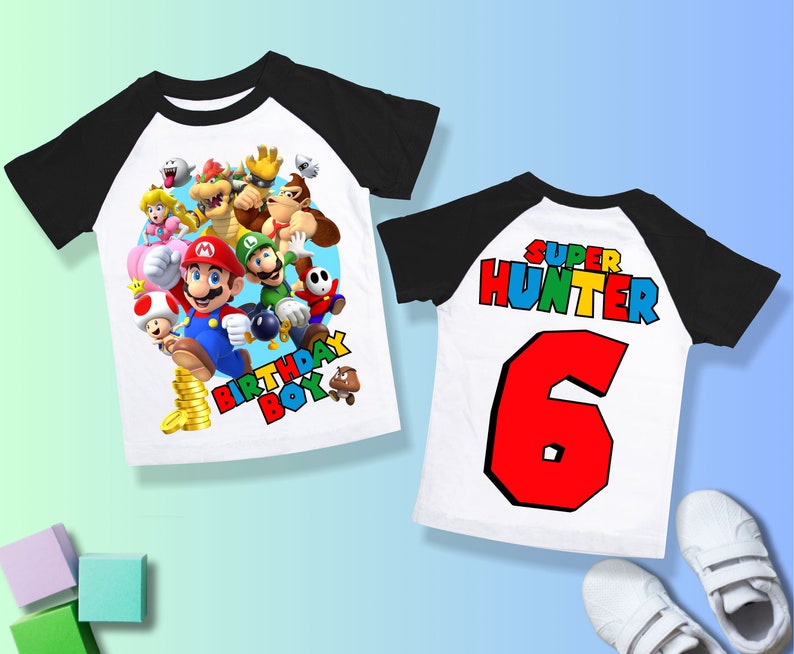 Mario Birthday Custom T Shirt, Super gift,Personalized Family shirt, Mario party,Gift Birthday Shirt, family tees/ Raglan shirt all sizeSM28 image 3