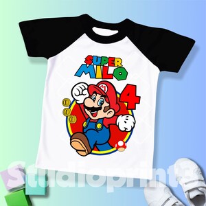 Mario Birthday Custom T Shirt, Super gift, Personalized Family shirt, All colors, All Sizes, Short, 3/4 & Long Raglan Sleeves SM10 image 2