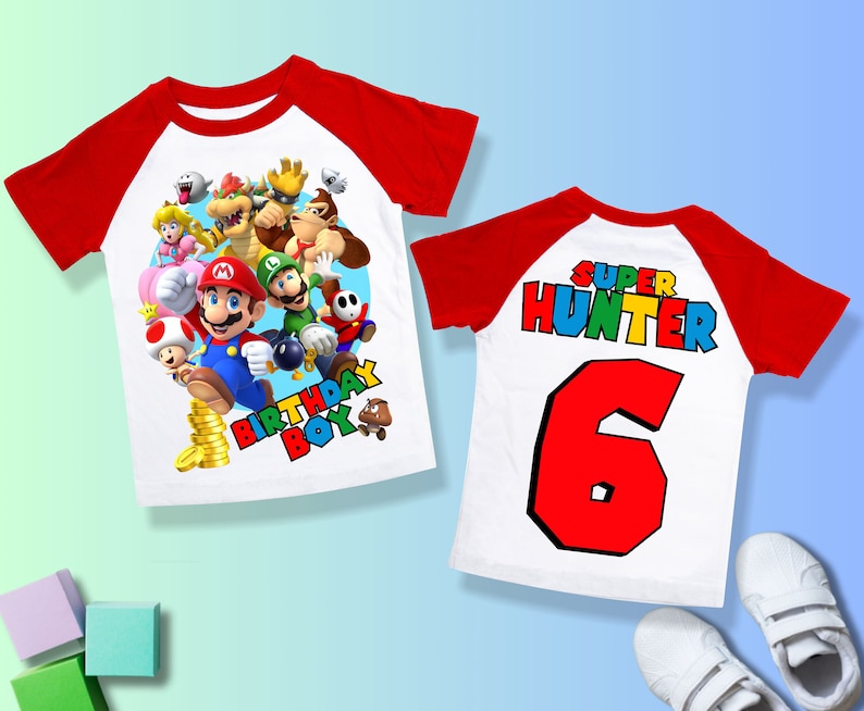 Mario Birthday Custom T Shirt, Super gift,Personalized Family shirt, Mario party,Gift Birthday Shirt, family tees/ Raglan shirt all sizeSM28 image 1