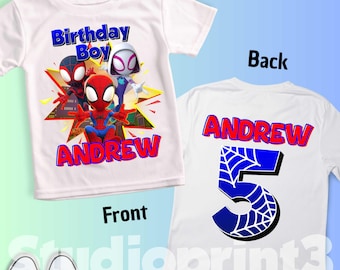 Camiseta de cumpleaños inspirada en arañas, fiesta temática de arañas y sus amigos, camiseta personalizada, camiseta de regalo de cumpleaños, camisetas familiares SY47
