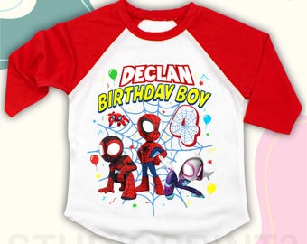 Camiseta personalizada de aniversário com tema de aranha para menino, festa com tema de amigos aranha.