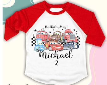 Inspiriertes Auto-Geburtstags-Jungen-Shirt, personalisiertes Auto-Thema-Party-T-Stück