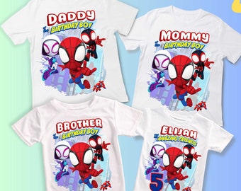 Camiseta de cumpleaños inspirada en arañas, fiesta temática de arañas y sus amigos, camiseta personalizada, camiseta de regalo de cumpleaños, camisetas familiares