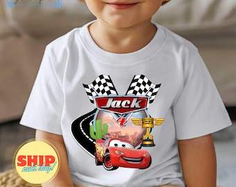 Camiseta de cumpleaños para niño inspirada en coches, fiesta temática de coches, camiseta personalizada para niños, camiseta de regalo de cumpleaños, camisetas familiares personalizadas CS19
