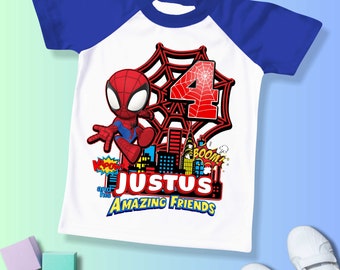 Spersonalizowana koszulka urodzinowa z motywem pająka i przyjaciół
