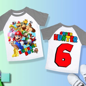 Mario Birthday Custom T Shirt, Super gift,Personalized Family shirt, Mario party,Gift Birthday Shirt, family tees/ Raglan shirt all sizeSM28 GRAY Short Sleeve