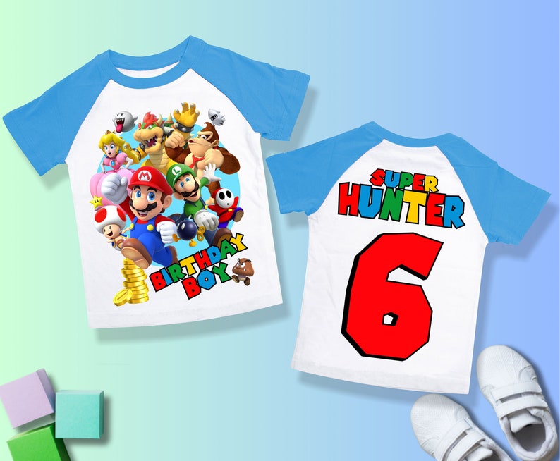 Mario Birthday Custom T Shirt, Super gift,Personalized Family shirt, Mario party,Gift Birthday Shirt, family tees/ Raglan shirt all sizeSM28 image 6