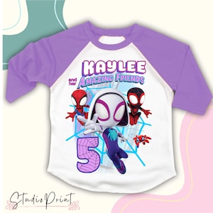 Ghost Spider Inspired Birthday T Shirt, Spid & His friends theme Party, Personalized shirt, Gift Birthday Shirt,family tees/Raglan shirtSY30
