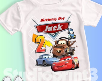 T-shirt d'anniversaire inspiré de voiture, fête à thème Car McQueen, voitures chemise personnalisée pour enfants, chemise d'anniversaire cadeau, t-shirts de famille personnalisés CS11