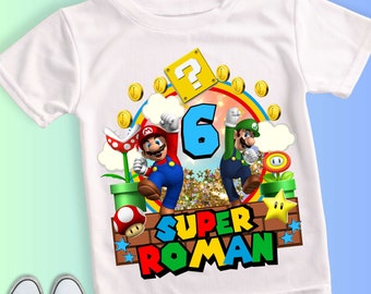 Mario Birthday Custom T Shirt, Super gift, Personalized Family shirt, All colors, All Sizes, Short, 3/4 & Long Raglan Sleeves