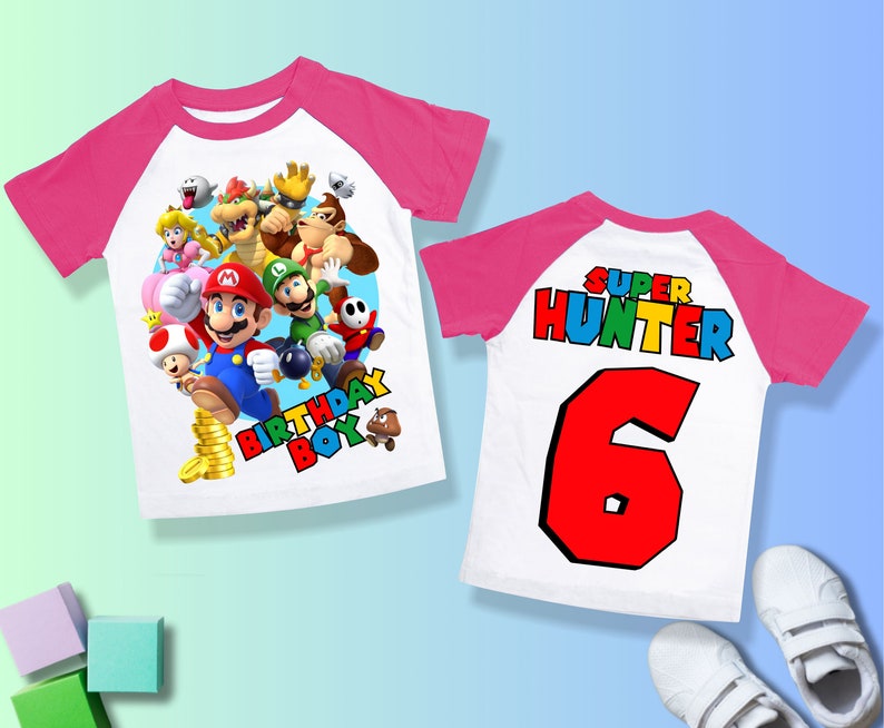 Mario Birthday Custom T Shirt, Super gift,Personalized Family shirt, Mario party,Gift Birthday Shirt, family tees/ Raglan shirt all sizeSM28 image 4