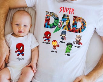 カスタムスーパーヒーローパパシャツ、父の日Tシャツ