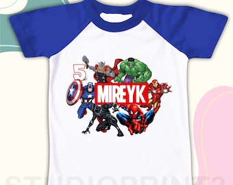 Camiseta personalizada de cumpleaños de superhéroe, superregalo, camiseta familiar personalizada, todos los colores, todos los tamaños, superhéroe AV17