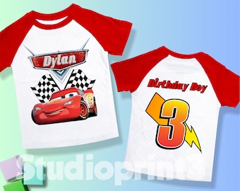 Auto inspiriertes Geburtstags-T-Shirt, Autos Mcqueen-Themaparty, Autos personalisiertes Hemd Kinder, Geschenk-Geburtstags-Hemd, Familien-T-Shirts Benutzerdefinierte CS12