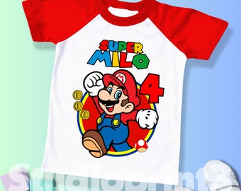Mario Birthday Custom T Shirt, Super gift, Personalized Family shirt, All colors, All Sizes, Short, 3/4 & Long Raglan Sleeves SM10