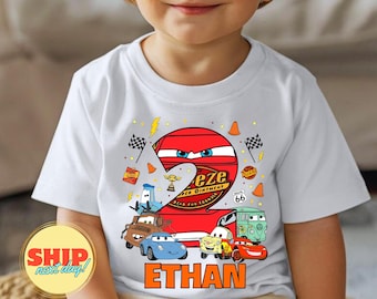 Camiseta personalizada de cumpleaños con temática de coches, camisetas familiares personalizadas