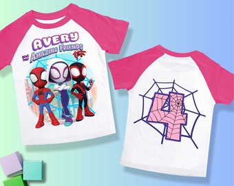 Ghost Spider Inspired Birthday T Shirt, Spid & His friends theme Party, Personalized shirt, Gift Birthday Shirt,family tees/Raglan shirtSY20