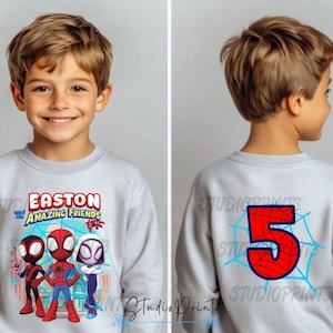 Spinne inspiriert Geburtstag Sweatshirt, Spidey und seine Freunde Thema Party, personalisierte Sweatshirt, Geschenk Geburtstag Sweatshirt, Familie T-Shirt M003