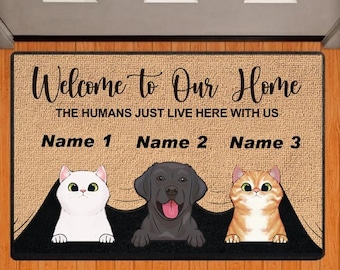 Personalized Floor Mats, Welcome To Our Home Custom Dog and Cat Doormat Rug, Carpet All Color All Logo Home Decor Accessory, Pets Door Mat