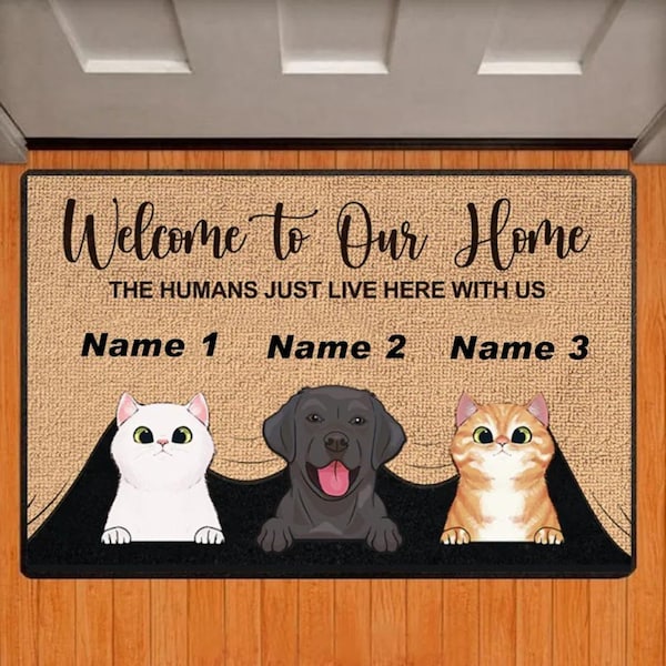 Personalized Floor Mats, Welcome To Our Home Custom Dog and Cat Doormat Rug, Carpet All Color All Logo Home Decor Accessory, Pets Door Mat