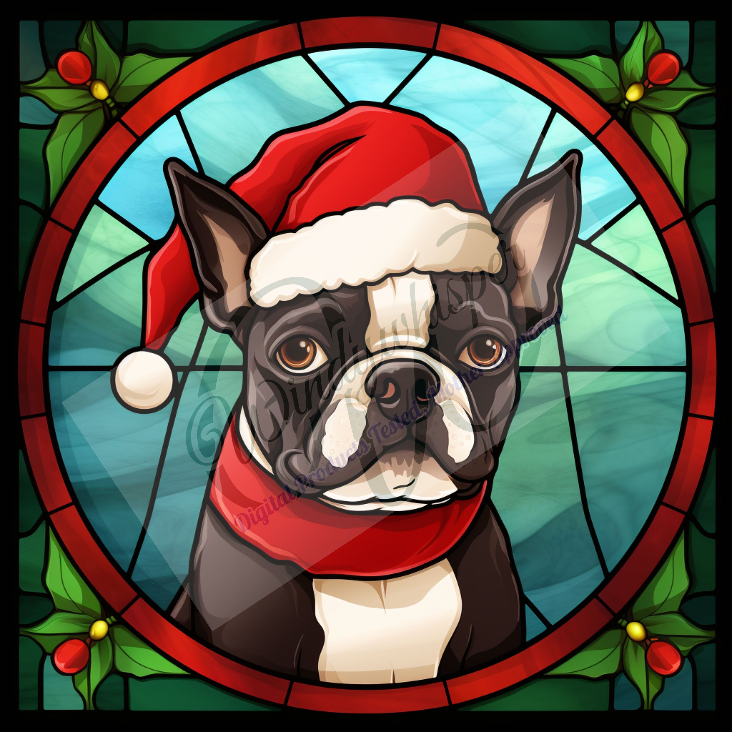 12 Stained Glass Boston Terrier High Quality Jpgs Digital Etsy