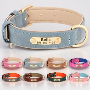Personalized Dog Collar, Custom Engraved PU Leather Dog Collars, Free Engraving ID Tag, Nameplate For Small, Medium, Large Dogs