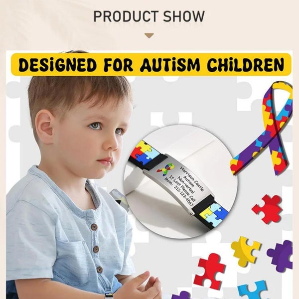 Personalized Autism Aspergers Bracelet for Children, Engraved Medical Alert ID Adjustable Silicon Bracelet Engraved Gift
