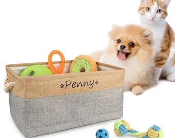 Personalized Dog Toy Basket, Free Print Pet Storage Box, Cat DIY Custom Name, Toys Clothes Accessories, Organize Storage, Toy Box for Pets