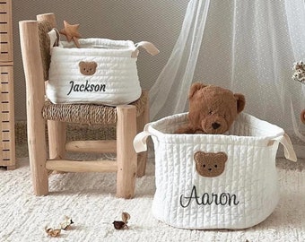 Personalisierter bestickter Aufbewahrungskorb, Baby-Spielzeug-Aufbewahrungskorb, personalisierter Baby-Windel-Sortierkorb, Baby-Dusche-Geschenke, Andenken-Behälter