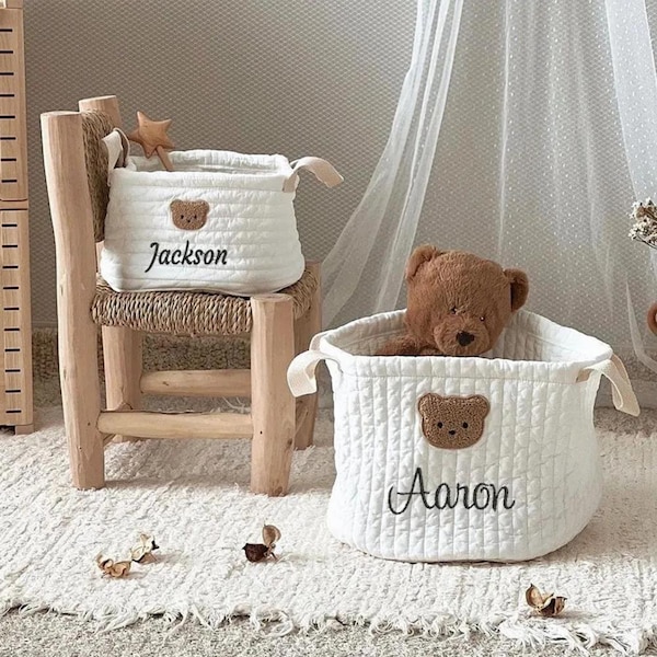 Personalisierter bestickter Aufbewahrungskorb, Baby-Spielzeug-Aufbewahrungskorb, personalisierter Baby-Windel-Sortierkorb, Baby-Dusche-Geschenke, Andenken-Behälter