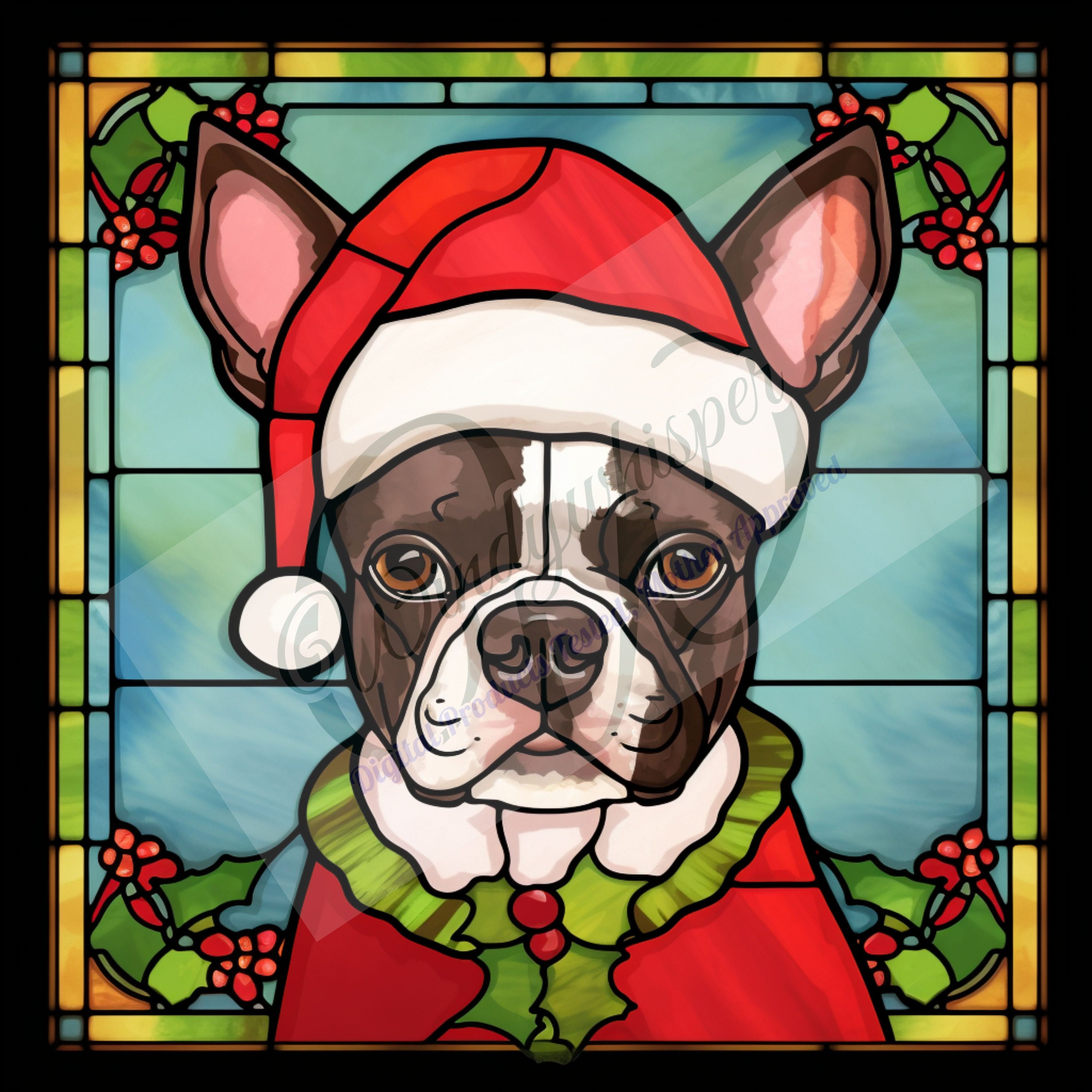 12 Stained Glass Boston Terrier High Quality Jpgs Digital Etsy