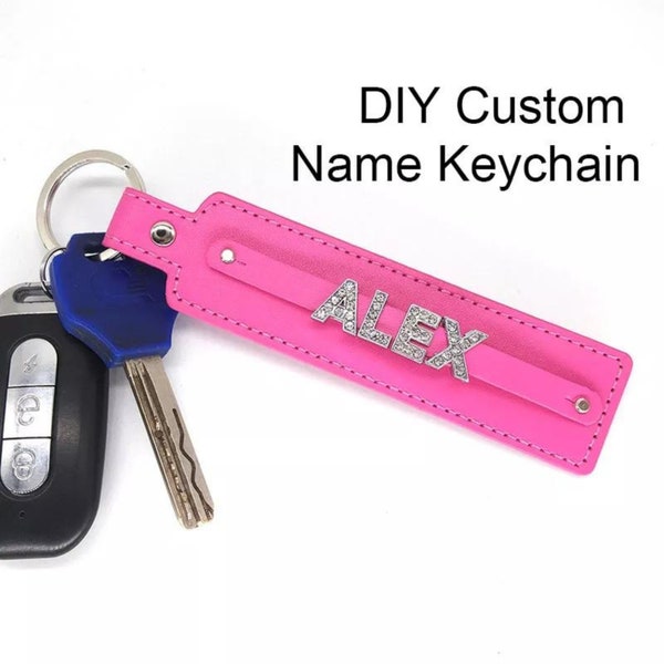 Fashion Leather Personalized Custom Rhinestone, Name Letter Numbers, Car Keychain, Keyring, Key Holder, Valentine Love Gift
