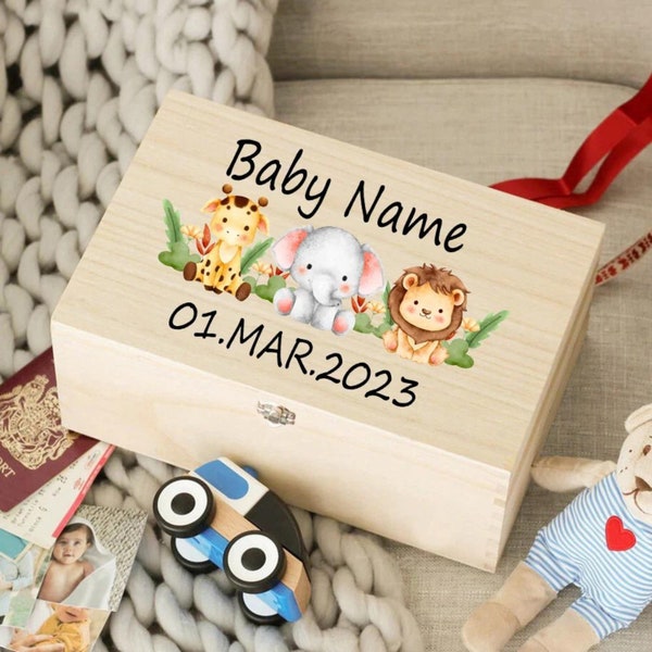 Custom Baby Wooden Memory Box, Newborn Shower Gift, Personalized Infant Keepsake Box, Baby Birth Stats Box, Umbilical Cord Box