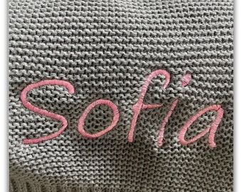 Personalized Embroidered Cotton Knitted Blanket, Name Baby, Boy Baby, Girl, Soft Blanket, Baby Shower, Breathable Stroller Blanket